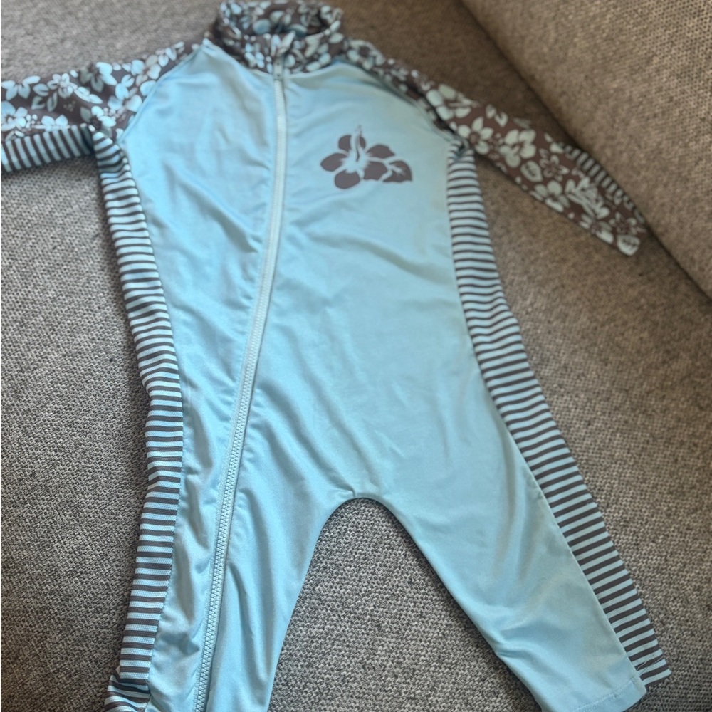 Blue Floral Kids One Piece rashguard